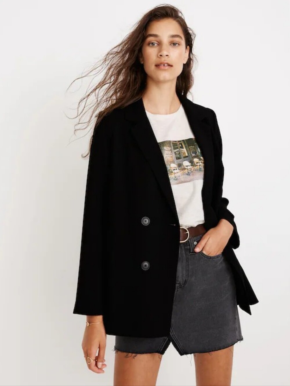 Madewell Women's Size Large Black Caldwell Double-Breasted Blazer New